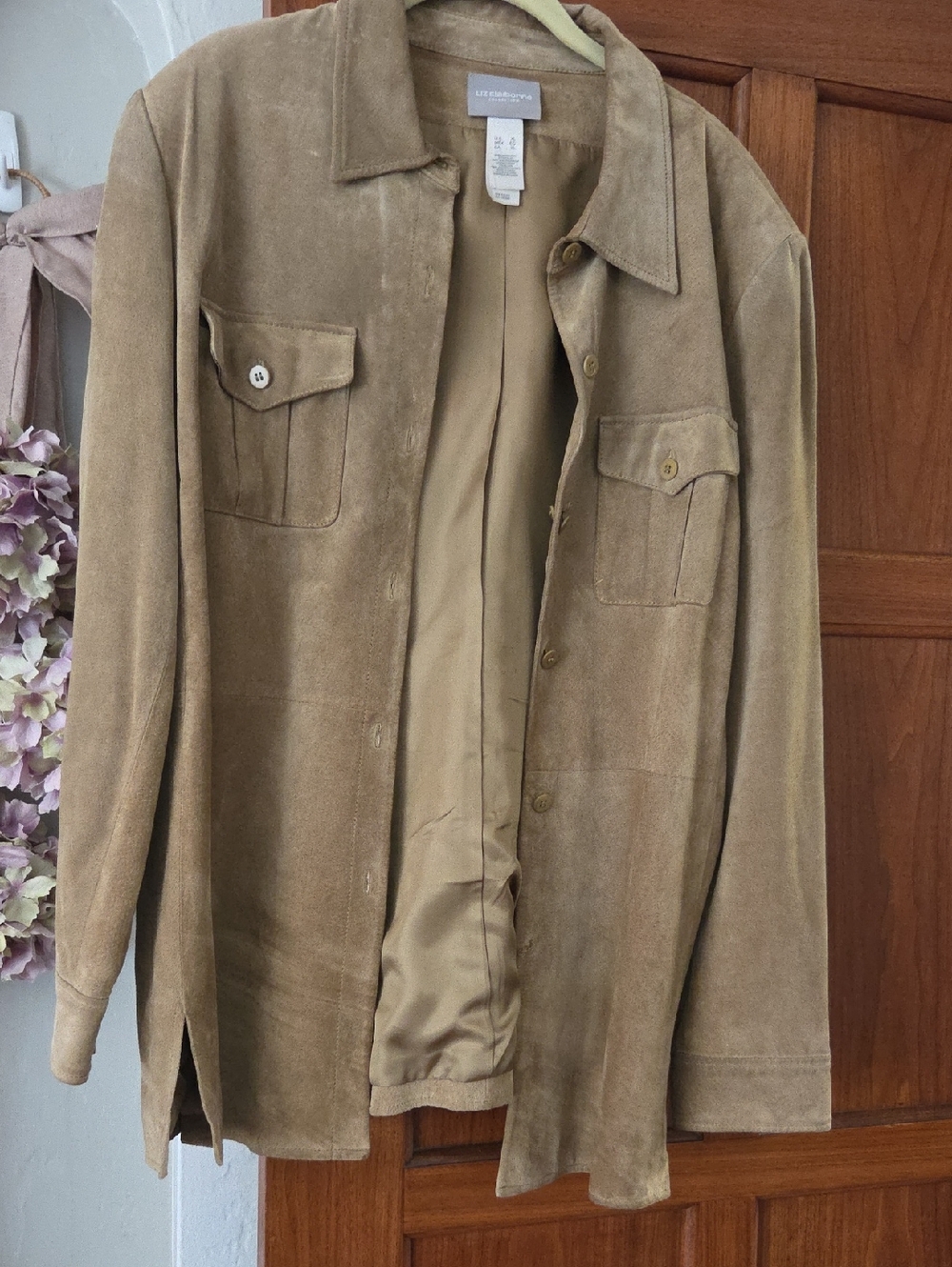Liz Claiborne  Womens Suede Shirt Jacket in Green